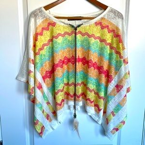 QED London Batwing Top sz M/L Women Boho Zig Zag Colorful Festival Concert Cool